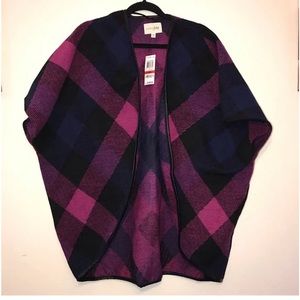 Maison Jules NWT Plaid Fuchsia Combo Cocoon Wool-Blend Sweater Poncho X-Small